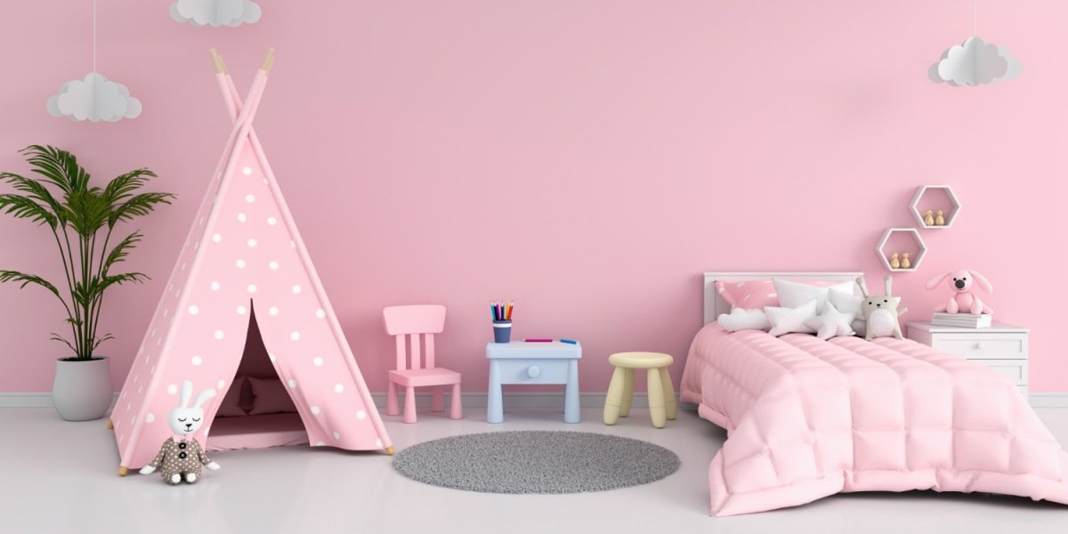 Foto de quarto infantil rosa.